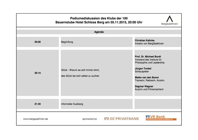 Thema "GLÜCK": Die nächste Veranstaltung mit Dagmar Wagner am 5.11.2015 im Hotel Schloss Berg um 19:30 Uhr!