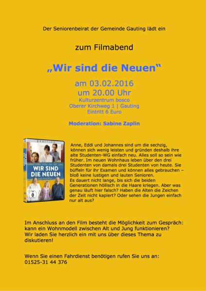 Wohnmodelle zwischen Alt und Jung? Kann das gut gehen? Eine Veranstaltung des Seniorenbeirats in Gauting am 3. Februar um 20:00 Uhr!